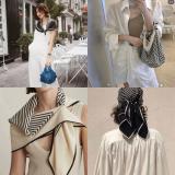 新春夏度假北欧风T家真丝方巾几何条纹ins博主Savis同款丝巾女(大号)