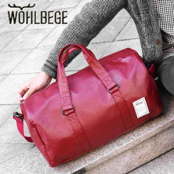 wobag旅游包跨境时尚户外旅行包 手提多功能健身包大容量PU男包(红色)